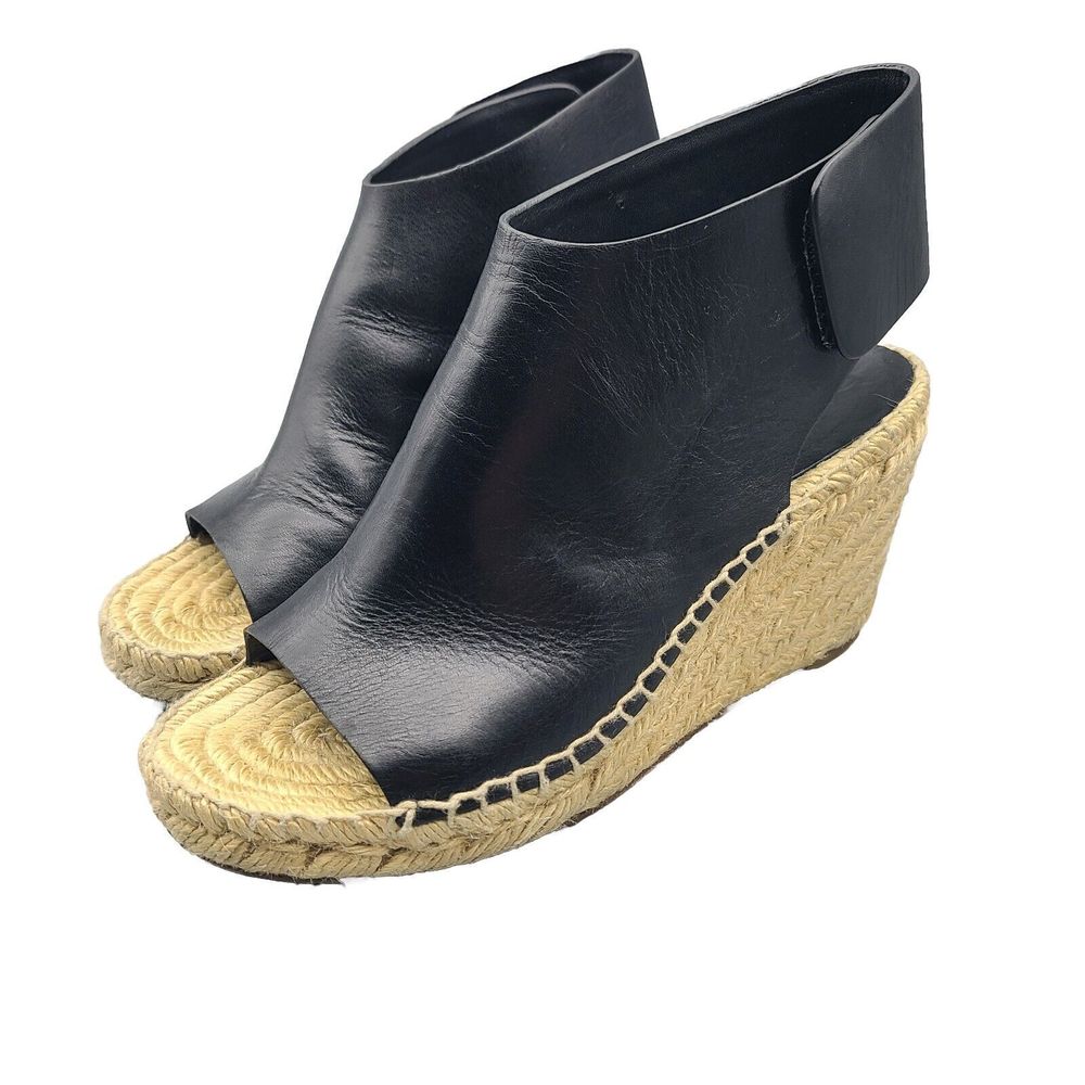 Celine Black Leather Espadrille Wedge Sandals - Picture 2 of 11